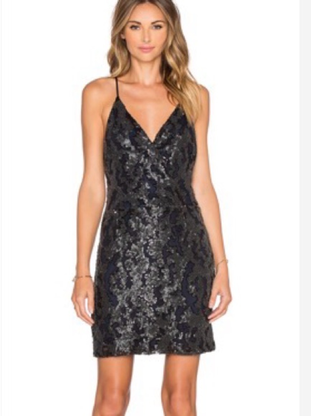 Greylin Revolve Black Sequin Mini Dress Silver Floral Pattern Size Small